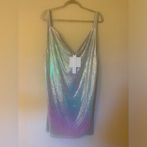 House of Harlow rhinestone mini dress NWT sz L metallic disco ball holiday final